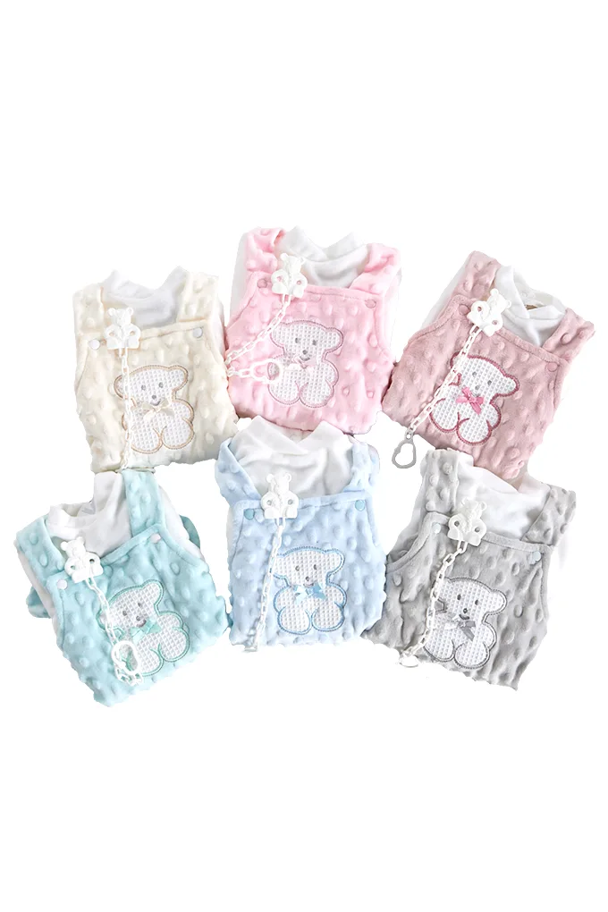 Jardineira bebé topitos com camisola ursinho