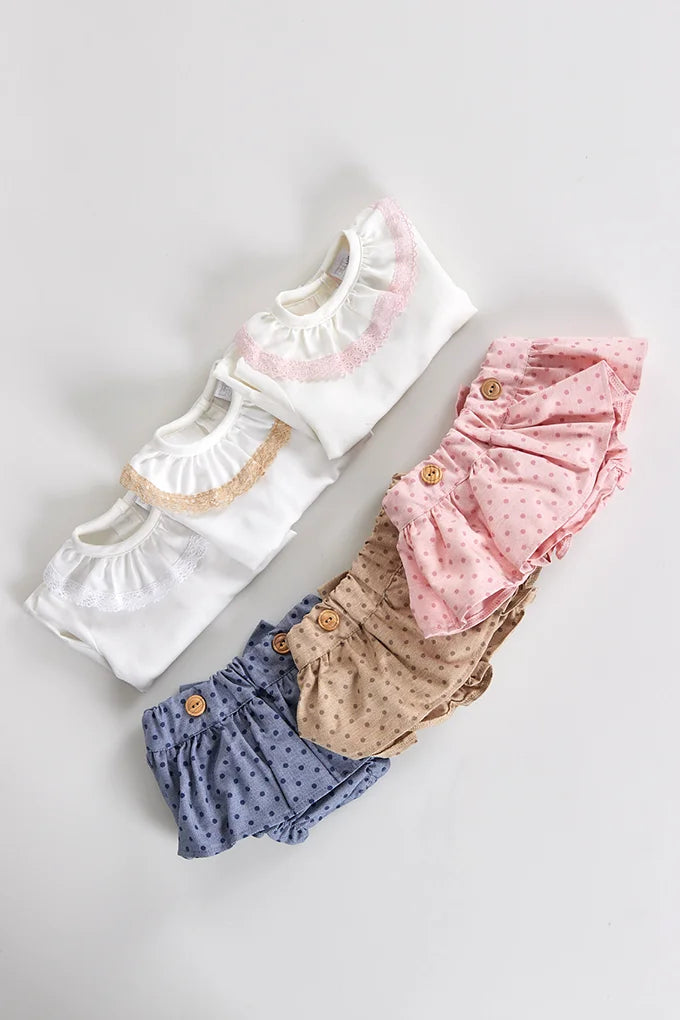 Conjunto 2 peças estampado c/ blusa rendada