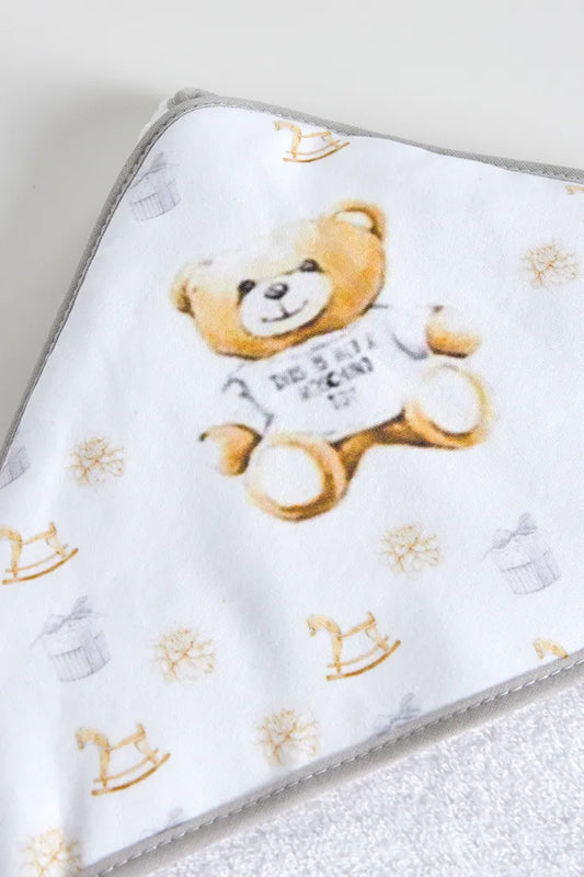 Toalha Bebé Estampada Urso 80x80cm - 100% Algodão Português