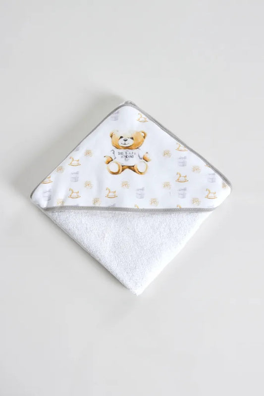 Toalha Bebé Estampada Urso 80x80cm - 100% Algodão Português