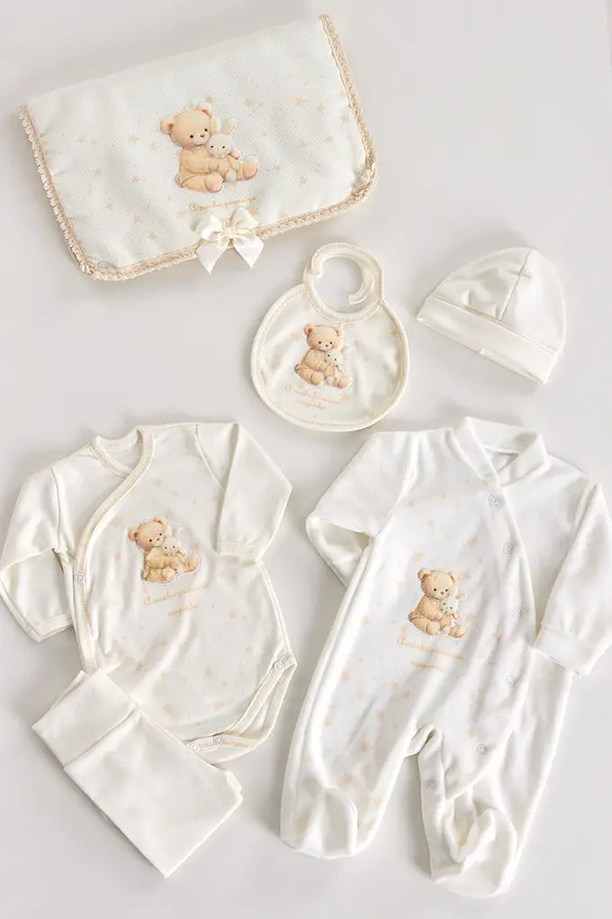 Conjunto Bebé 6 Peças Urso Estrelas - Kit Completo Recém-Nascido