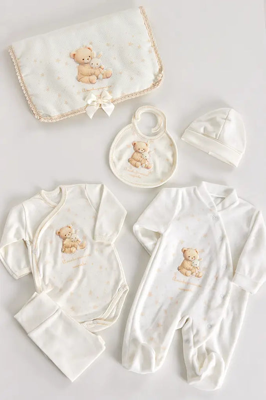 Conjunto Bebé 6 Peças Urso Estrelas - Kit Completo Recém-Nascido