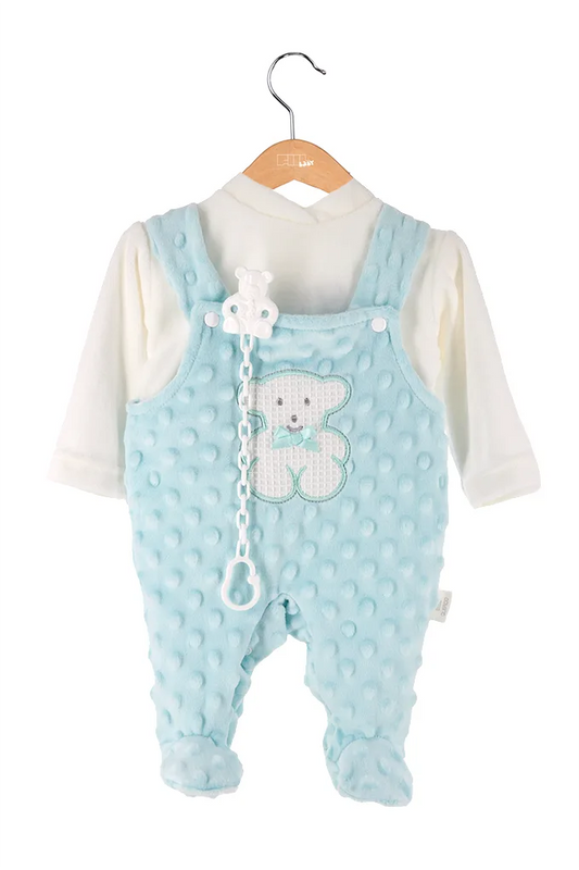 Jardineira bebé topitos com camisola ursinho
