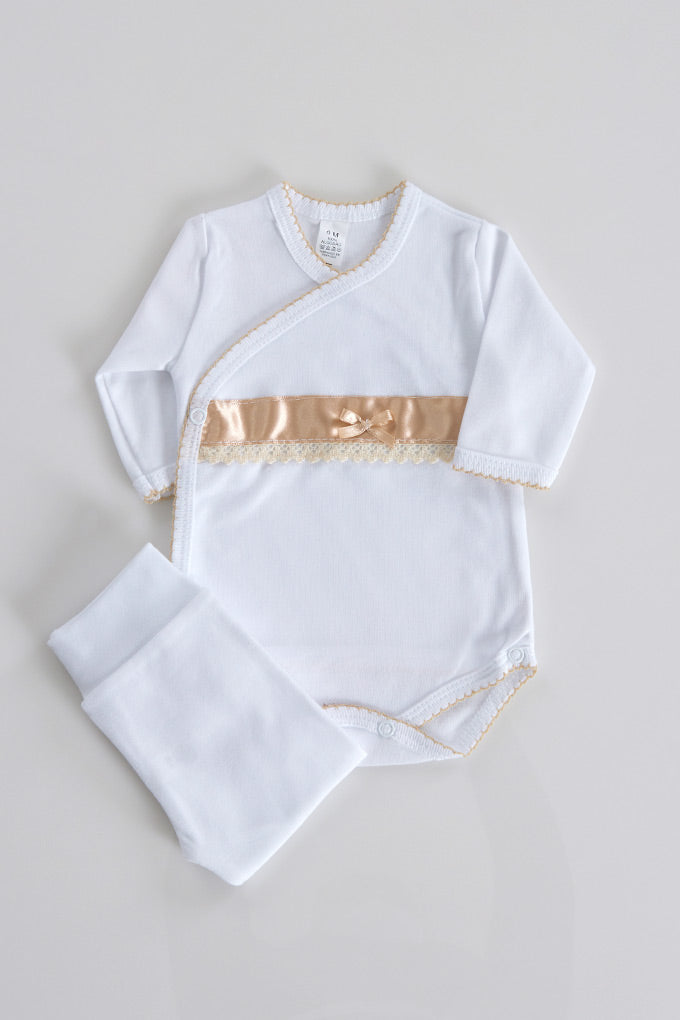 Body Trespasse Bebé + Collant - Conjunto Elegante com Laço e Cetim