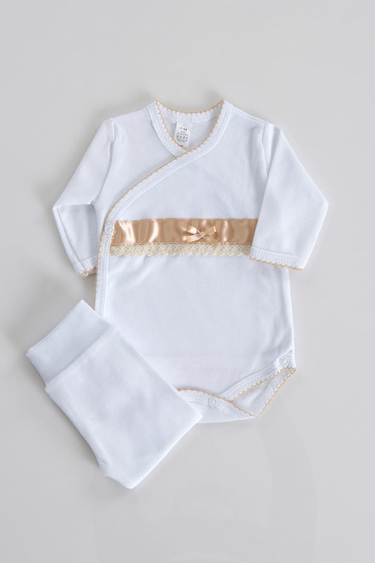 Body Trespasse Bebé + Collant - Conjunto Elegante com Laço e Cetim
