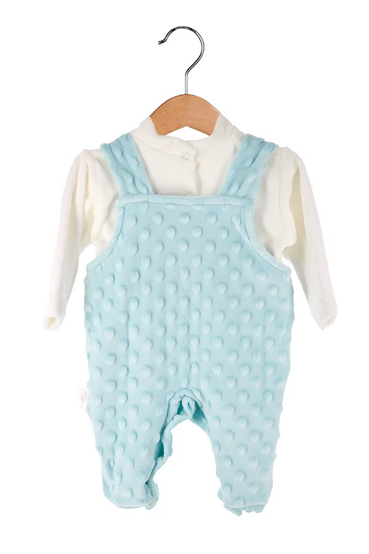 Jardineira bebé topitos com camisola ursinho
